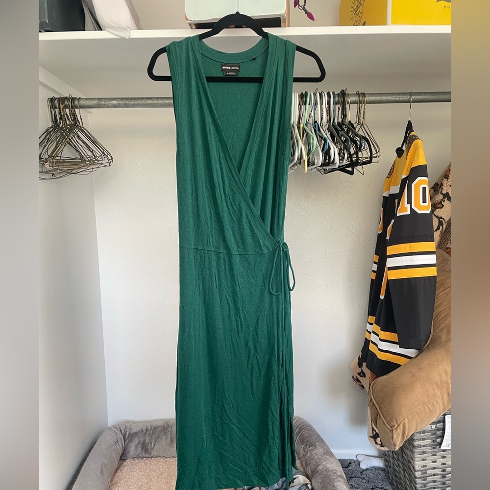 Prana Green wrap Foundation Maxi Dress Sleeveless plunge